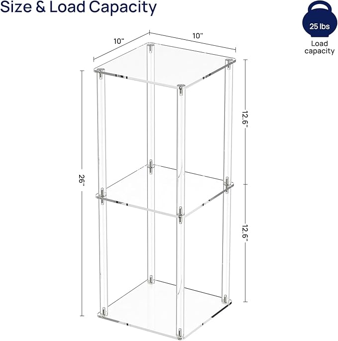 HMYHUM Acrylic Drink Table for Small Spaces, 10" Square, Clear Small Side Table/End Table for Living Room, Sofa, Easy Assembly, Modern, 26" H