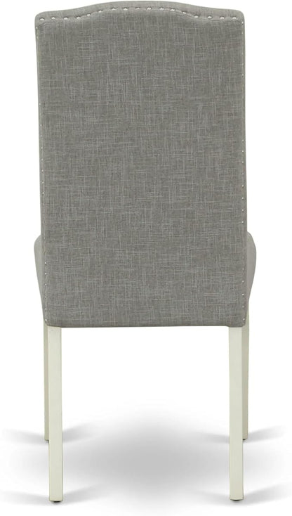 East West Furniture ANEN3-LWH-06 3 Piece Kitchen Table Set Contains a Round Dining Table with Pedestal and 2 Dark Shitake Linen Fabric Parson Dining Room Chairs, 36x36 Inch, Linen White
