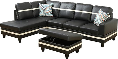 103.5" Oversized Sectional Couch, L Shaped Couch with Storage Ottoman, Modern Modular Sofa with Deep Seat, Sectional Couches for Living Room and Office, Black and White (PU Leather)