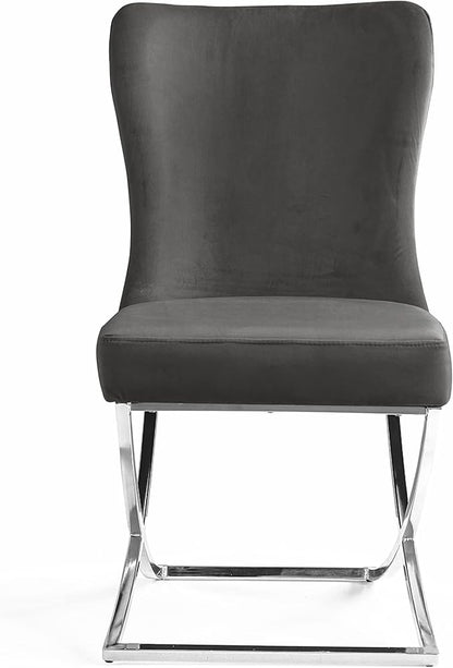 Ottomanson Royal Dining Chairs Set of 2 – Upholstered Tufted Microfiber, Assembled, Silver Metal Legs, Beech Wood Frame, 350 lb Capacity, Gray