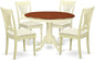 East West Furniture HLPL5-BMK-C 5 Piece Modern Dining Table Set Includes a Round Wooden Table with Pedestal and 4 Linen Fabric Kitchen Dining Chairs, 42x42 Inch, Buttermilk & Cherry