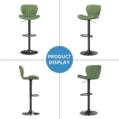 Shintenchi Bar Stools Set of 4 Modern Swivel Bar Chairs, Counter Height Faux Leather Metal Barstools, Upholstered Island Chairs with Back and Footrest, Green
