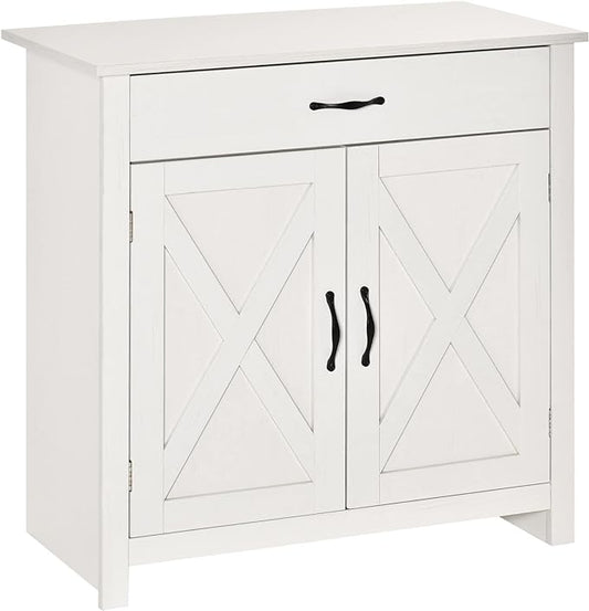 HOMCOM Farmhouse Sideboard Buffet Cabinet, Barn Door Coffee Bar Cabinet with Drawer and Adjustable Shelf, for Living Room, Entryway, White Wash