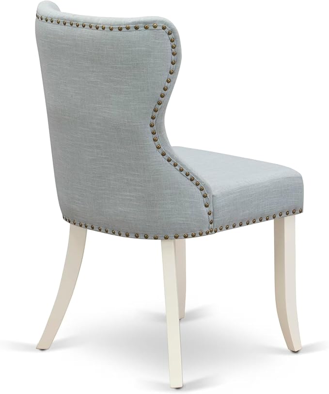 East West Furniture V027SI215-6 6 Piece Dining Set Contains a Rectangle Dining Room Table with V-Legs and 4 Baby Blue Linen Fabric Parson Chairs with a Bench, 40x72 Inch, Multi-Color