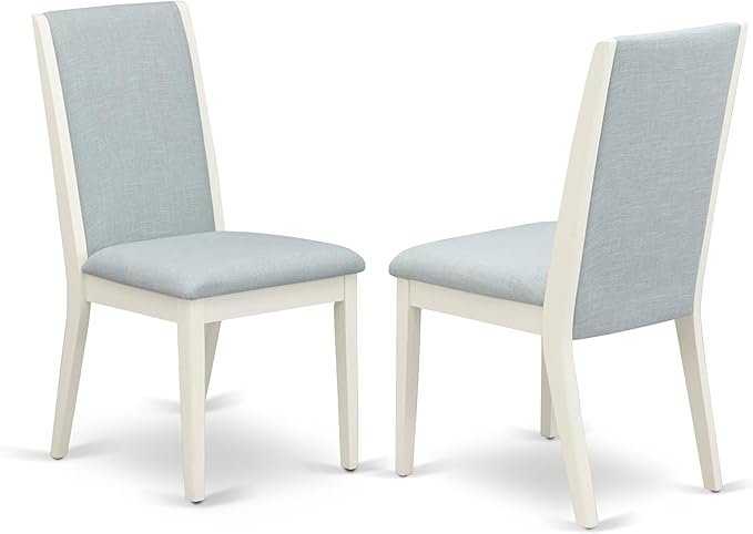 East West Furniture V027LA015-9 9 Piece Dining Set Includes a Rectangle Dining Room Table with V-Legs and 8 Baby Blue Linen Fabric Upholstered Parson Chairs, 40x72 Inch, Multi-Color