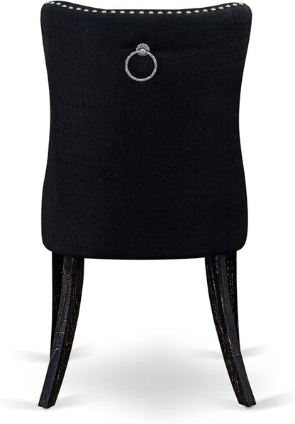 NKDA9-SBB-24-9-pc Dining Room Set Consists of a Rectangular Table and 8 Black Polyester Fabric Dining Chairs with Button Tufted Chair Back - Sand Blasting Black Finish.