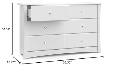 Storkcraft Crescent 6 Drawer Double Dresser (White) – GREENGUARD Gold Certified, Nursery Dresser for Kids Bedroom