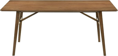 Armen Living Channell Mid Century Modern 5 Piece Walnut Wood Dining Table Set with Benches in Blue Fabric