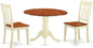 East West Furniture DLAN3-BMK-W 3 Piece Dinette Set for Small Spaces Contains a Round Dining Table with Dropleaf and 2 Kitchen Dining Chairs, 42x42 Inch, Buttermilk & Cherry
