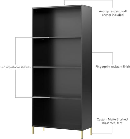 Bush Home Essence 4 Shelf Bookcase, Living Room Furniture, Essence Collection, Black Stipple