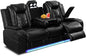 PU Leather Power Wall Hugger Chair Double Reclining Sectional Sofa 3-Seater Loveseat Couch with Reversible Coffee Table, Wireless Chargers, USB Port and Ambient LED Light for Living Room RV Theater