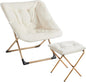 Comfy Oversized Saucer Chair with Ottoman,Soft Faux Fur Reading Lounge Chair for Adults,Stable X-Large Metal Frame and Non-Slip Pad,Cozy Chair for Bedroom, Living Room, Dorm, Office, Beige