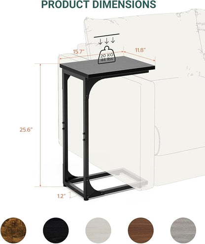 C-Shaped Side Table for Couch - Small Coffee Stand Sofa Tray Desk with Metal Frame and Waterproof Scratch Resistant, Modern End Accent for Living Room, Bedroom, Set of 2, Black