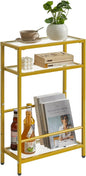 IBUYKE Glass End Table for Small Space, Narrow Side Tables with Storage Shelf, Bedside Table Slim Nightstand with Magazine Holder, for Living Room Home Office, Clear Gold UTMZ002G
