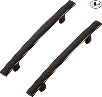 10 Pack Cabinet Handles 4" Hole Center - Curved Cabinet Pulls Oil Rubbed Bronze Drawer Pulls for Kitchen Cupboard Solid Hardware for Dresser Drawer Arch Hardware