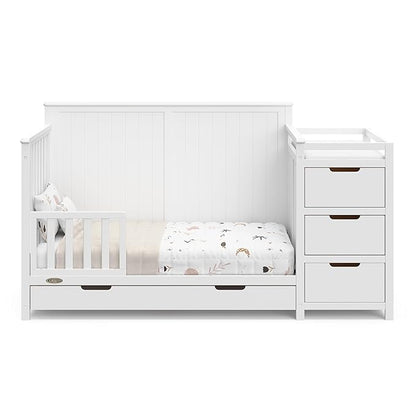 Graco Hadley All-in-One Convertible Crib & Changer (White) – GREENGUARD Gold Certified, Fits Standard Crib Mattress, Converts to Toddler Bed and Full Bed, 4 Adjustable Mattress Heights