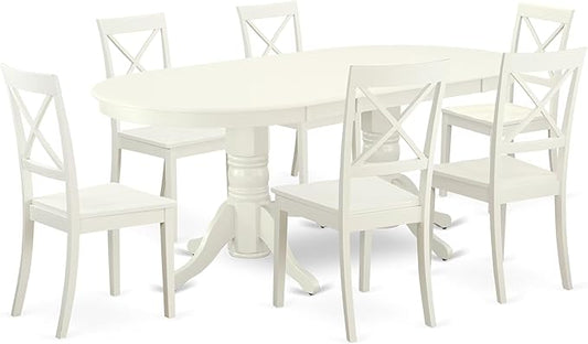 East West Furniture VABO7-LWH-W 7 Piece Dining Set Consist of an Oval Dining Room Table with Butterfly Leaf and 6 Wood Seat Chairs, 40x76 Inch, Linen White