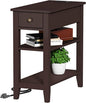 ChooChoo Narrow End Table with Charging Station, Side Table Living Room with USB Ports & Power Outlets and Hidden Drawer, 3-Tier Skinny Nightstand with 2 Open Storage Shelves For Small Place(Espresso)