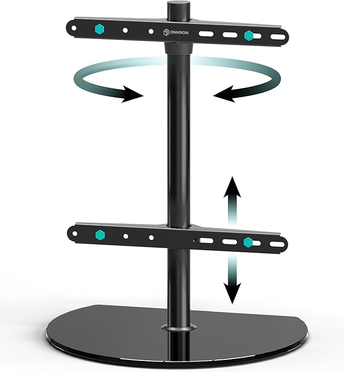 ONKRON Tabletop TV Stand for 32-65 Inch TVs up to 77 lbs, Height Adjustable TV Swivel Stand max VESA 400x400, Tabletop Universal TV Stand with Tempered Glass Base/Pedestal Television Stand Black