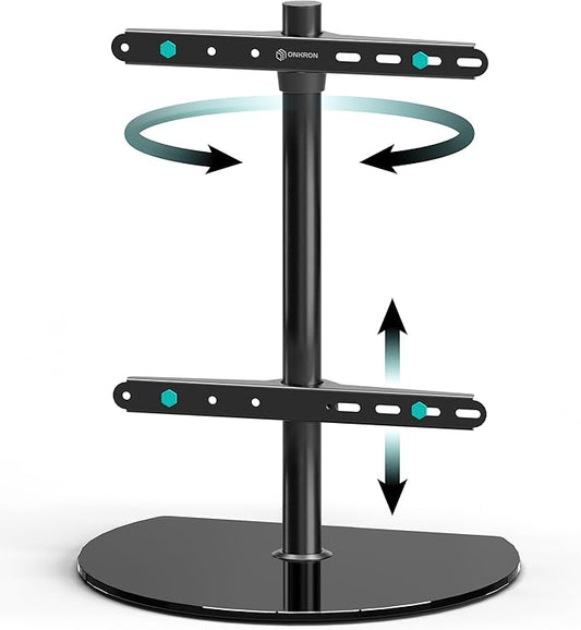 ONKRON Tabletop TV Stand for 32-65 Inch TVs up to 77 lbs, Height Adjustable TV Swivel Stand max VESA 400x400, Tabletop Universal TV Stand with Tempered Glass Base/Pedestal Television Stand Black