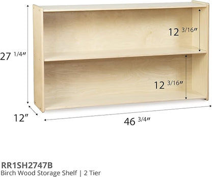 Daycare Shelves for Kids, Bookcase with 2 Shelves for Storage, Wood Furniture for Toddlers, Children, Montessori, Classroom, 47-inch Width