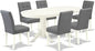 East West Furniture VAAS7-LWH-41 7 Piece Modern Dining Table Set contain A Dinner Table and 6 Platinum Gray Polyester Fabric Wooden Chairs with Stylish Back- Linen White Finish
