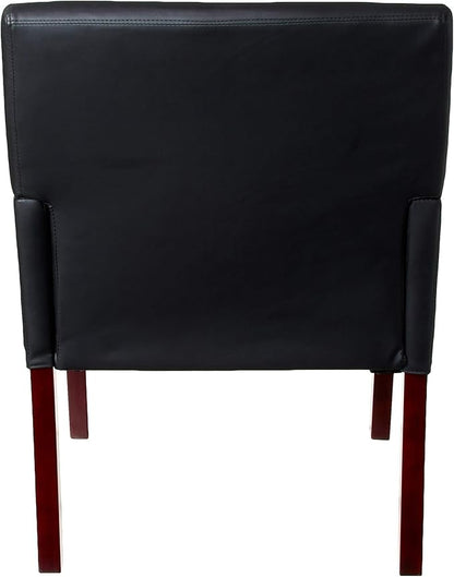 Boss Office Products Reception Box Arm Chair with Mahogany Finish in Black, 25"D x 24.5"W x 35"H