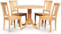 East West Furniture DLAV5-OAK-W 5 Piece Dining Room Furniture Set Includes a Round Kitchen Table with Dropleaf and 4 Dining Chairs, 42x42 Inch, Oak
