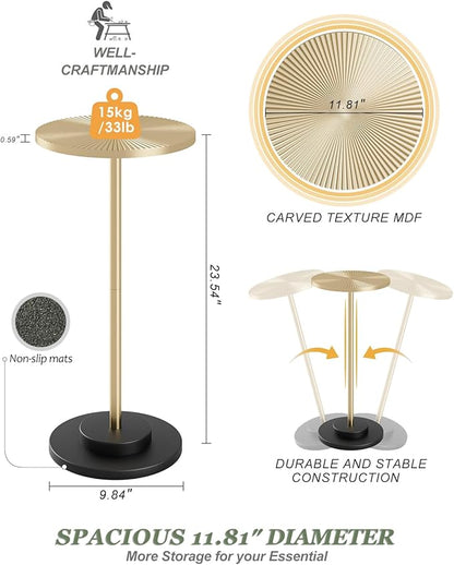 Round Side Table, Small Drink Table for Small Spaces, Modern Accent End Table Coffee Table with Metal Leg for Living Room, Bedroom, Corners, and Office (Gold)