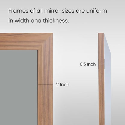 Amorho 24x36 Inch Bathroom Mirror for Wall, Walnut Wood Grain Metal Framed Mirror, Anti-Rust, Hang Horizontally/Vertically, Suitable for Bedroom, Farmhouse, Bathroom, Decorative