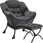 Lazy Chair with Folding Ottoman Modern Large Accent Chair,Contemporary Lounge Leisure Sofa Chair with Armrests Upholstered Sofa Armchair Reading Chair for Bedroom,Dorm & Office (Dark Grey-f)