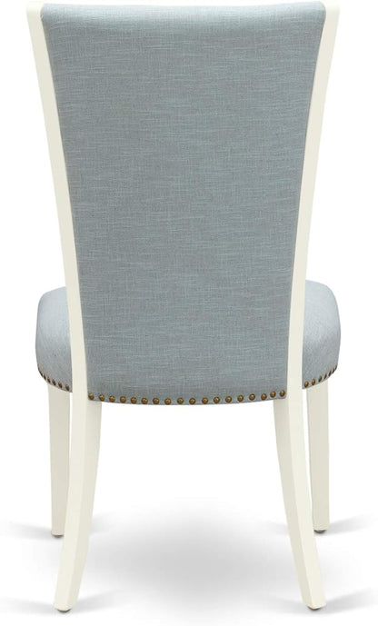 East West Furniture X027VE215-5 5 Piece Kitchen Table & Chairs Set Includes a Rectangle Dining Room Table with X-Legs and 4 Baby Blue Linen Fabric Parsons Chairs, 40x72 Inch, Multi-Color