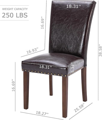 COLAMY Upholstered Parsons Dining Chairs Set of 6, PU Leather Dining Room Kitchen Side Chair with Nailhead Trim and Wood Legs - Dark Brown
