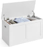 VASAGLE Storage Chest, Storage Trunk with 2 Safety Hinges, Storage Bench, Shoe Bench, Farmhouse Style, 15.7 x 31.5 x 18.3 Inches, for Entryway, Bedroom, Living Room, Cloud White ULSB064W01