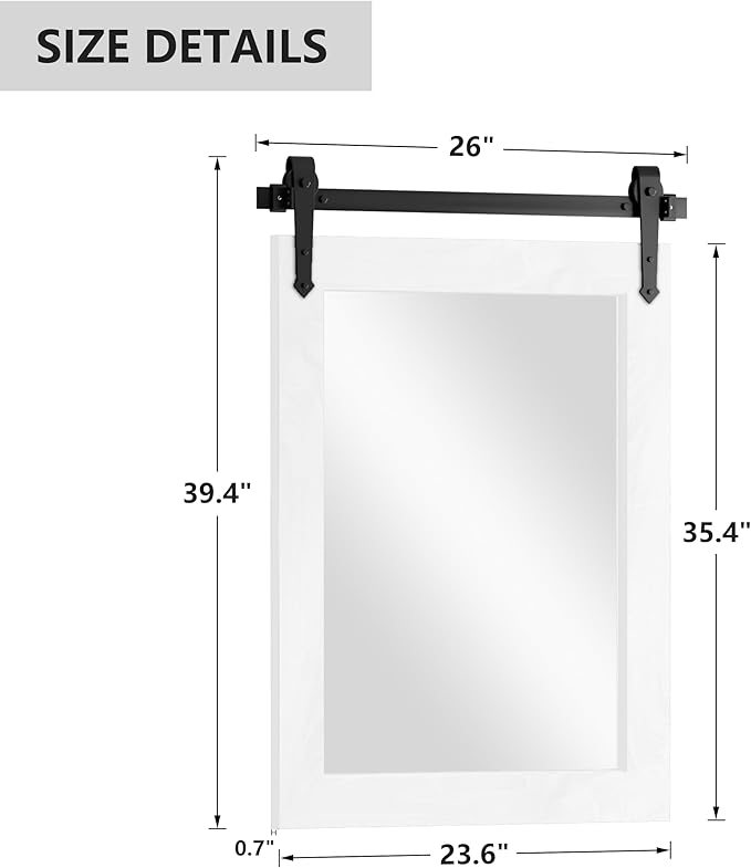 Bathroom Mirror for Over Sink 26”x40” Farmhouse Barn Door Mirror Rustic Wood Framed Wall Mirror for Bathroom, Bedroom, Entryway (Bright White)