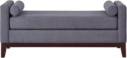 24KF Large Upholstered Boucle Fabric Ottoman with Pillows,Comfort Padded Window Bench for Living Room,Entryway Bench,5095-Dark Gray