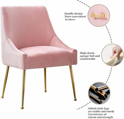 Velvet Dining Chairs, Furniture Collection Modern Contemporary Upholstered with Polished Gold Metal Legs, Set of 4(Pink)