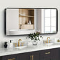 Black Bathroom Mirror 72X36 Inch, Black Metal Framed Mirror for Wall, Rounded Rectangle Matte Bathroom Vanity Mirror with Tempered Glass, Anti-Rust, Horizontal/Vertical