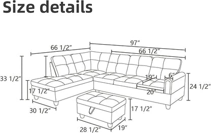 L Shaped Sectional Couches, Leather Couch Modular Sectional Sofa with Ottoman Storage, Modern L Shaped Couch with Chaise for Living Room Bedroom Apartment Furniture, Orange