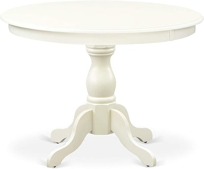 East West Furniture HBCL5-LWH-C 5 Piece Dining Table Set for 4 Includes a Round Kitchen Table with Pedestal and 4 Linen Fabric Dining Room Chairs, 42x42 Inch, Linen White