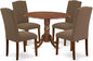 East West Furniture DLEN5-MAH-18 5 Piece Dining Room Furniture Set Includes a Round Dining Table with Dropleaf and 4 Dark Coffee Linen Fabric Upholstered Chairs, 42x42 Inch, Mahogany