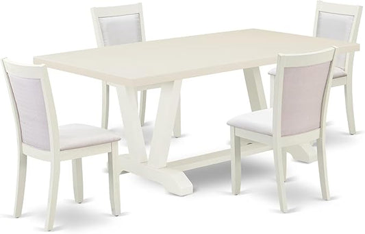 East West Furniture V027MZ015-9 9 Piece Kitchen Table & Chairs Set Includes a Rectangle Dining Room Table with V-Legs and 8 Baby Blue Linen Fabric Parsons Chairs, 40x72 Inch, Multi-Color