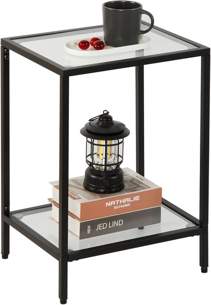 Modern 2-Tier Tempered Glass End Table - Stylish Black Metal Side Table for Small Spaces, Perfect for Living Room & Bedroom (Black, 1PCS)