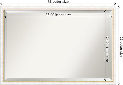 Amanti Art White Bathroom Mirror for Over Sink, 26x38 Morgan White Gold Rectangle Vanity Mirror, Large Modern Contemporary Wood Frame, Hangs Horizonally and Vertically, Bathroom Wall Decor, Beveled