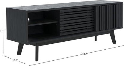 SAFAVIEH ESMA TV Stand for up to 65" Flatscreen – Black, Sliding Doors with Interior Storage, Entertainment Media Console (MED9640B)