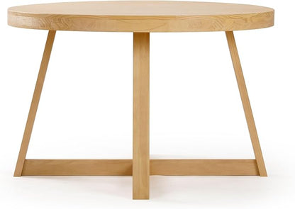 Plank+Beam Round Dining Table, 47 Inch Solid Wood Kitchen Table, Farmhouse Round Table for 4, Small Dinette Table, Blonde Wirebrush