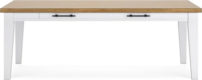 Signature Design by Ashley Ashbryn Casual Dining Table with 4 Felt-Lined Drawers for 8 People, White & Light Brown