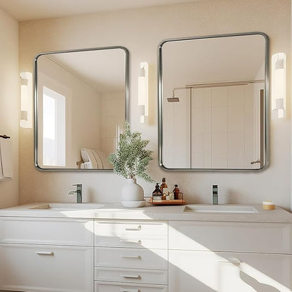 ANDY STAR 40x36 Inch Chrome Bathroom Mirror, Chrome Vanity Mirror for Wall, Rounded Rectangle Mirror, Anti-Rust SUS304, Seamless Tube Metal Frame, 1’’ Deep Wall Mounted Vertically/Horizontal