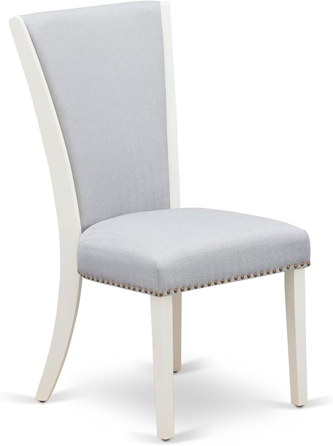 East West Furniture V077VE005-7 7 Piece Dining Room Furniture Set Consist of a Rectangle Dining Table with V-Legs and 6 Grey Linen Fabric Parsons Chairs, 40x72 Inch, Multi-Color