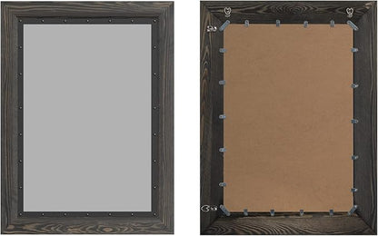 YOSHOOT Rustic Wooden Framed Wall Mirror, 32x24 Inch, Natural Wood and Iron Bathroom Vanity Mirror for Farmhouse Decor, Vertical or Horizontal Hanging